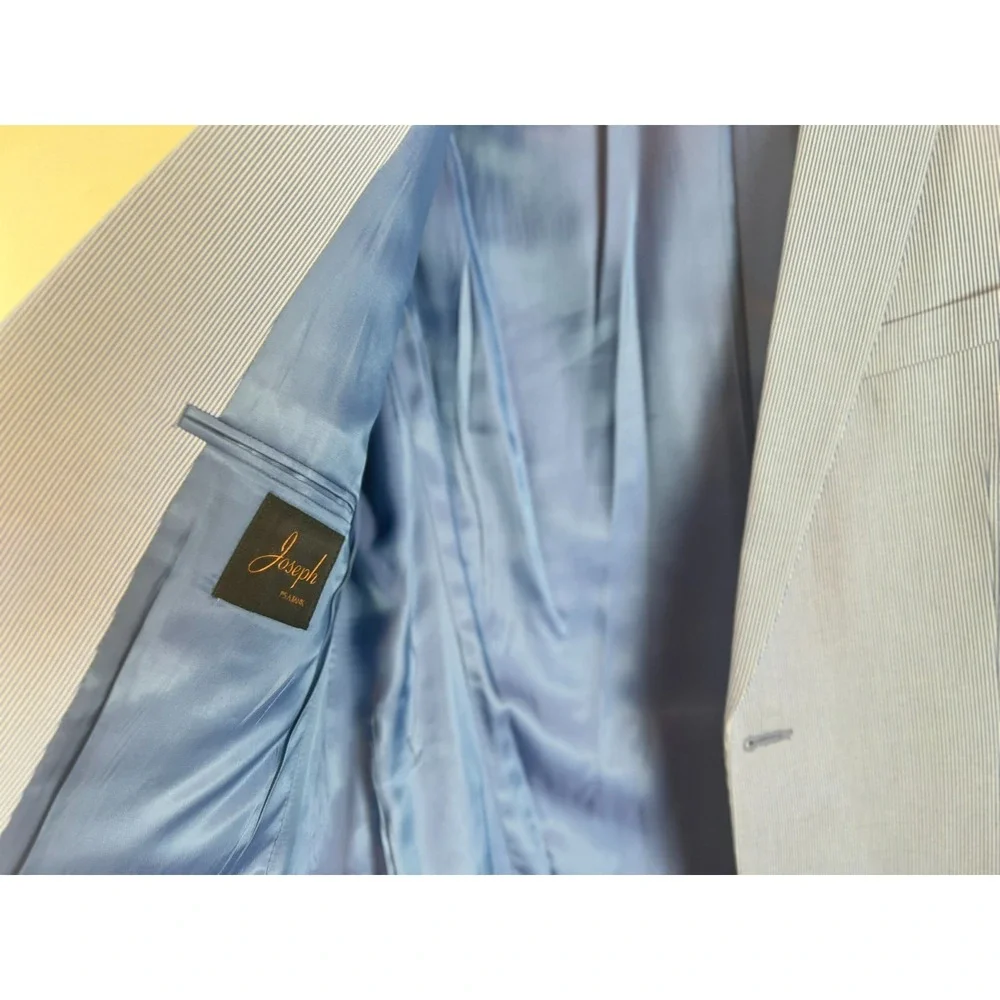 Joseph Jos A Bank Blue White Stripe Cotton Suit 42L Slim Fit Preppy Derby